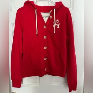 abercrombie & fitch red button-up hoodie